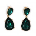 Emerald Teal Crystal Gold Teardrop Statement Earrings 
